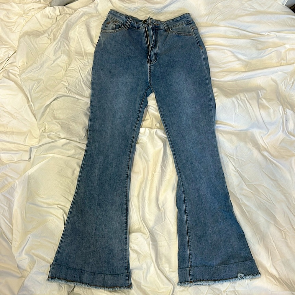 Dark wash high waisted flared jeans